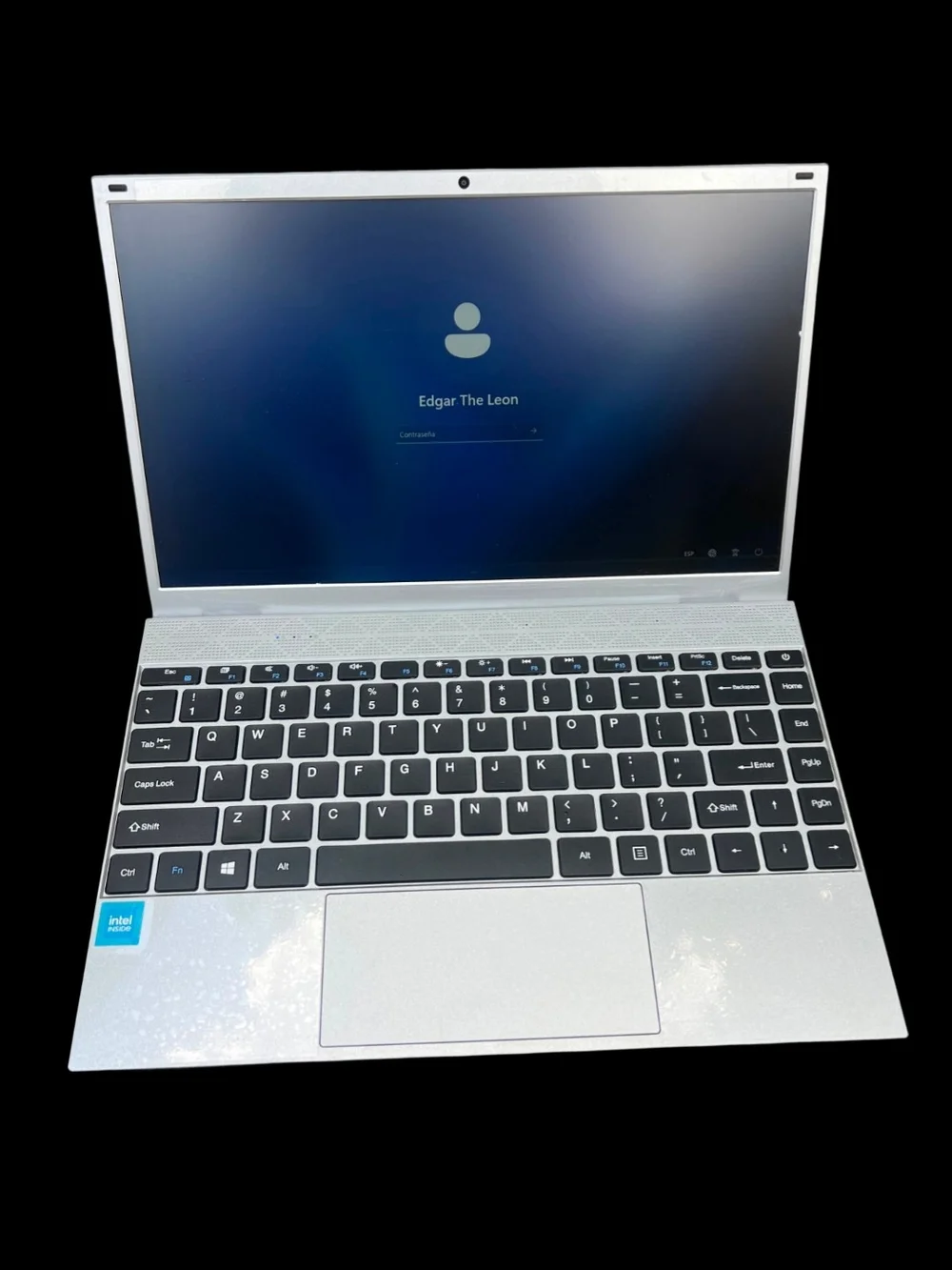 Intel Silver Laptop with Black Keyboard
